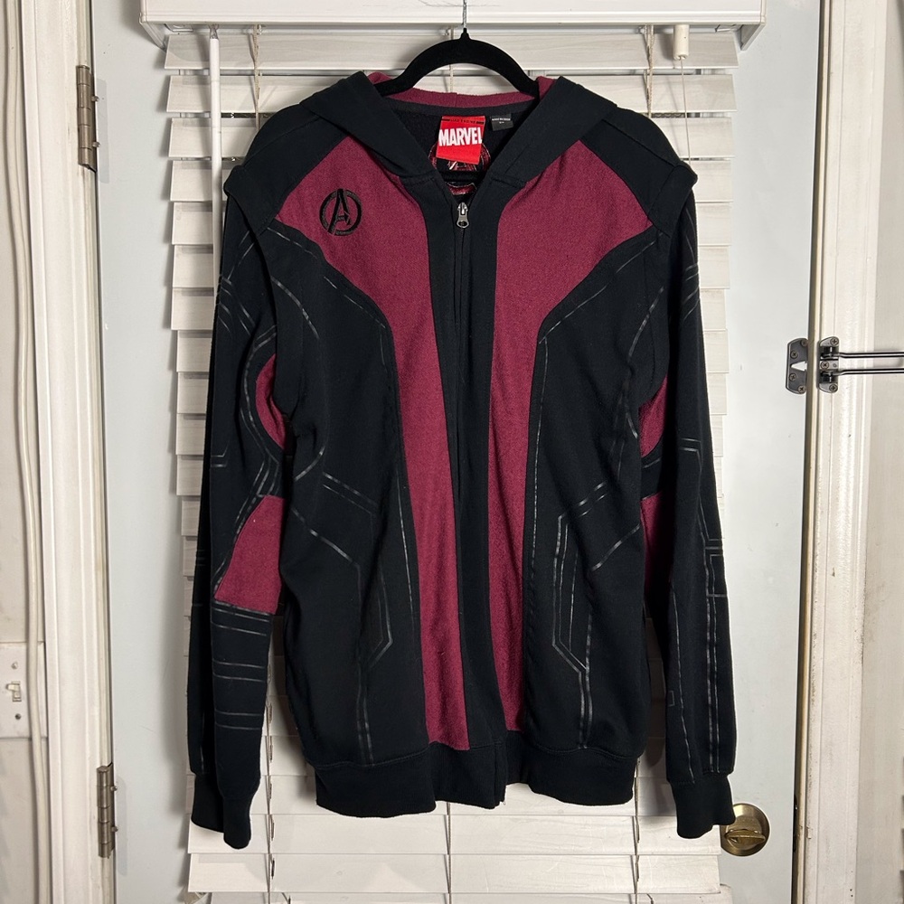 Marvel Avengers Hawkeye Hoodie Vest Full Zip Black Burgundy XL Removable Sleeves